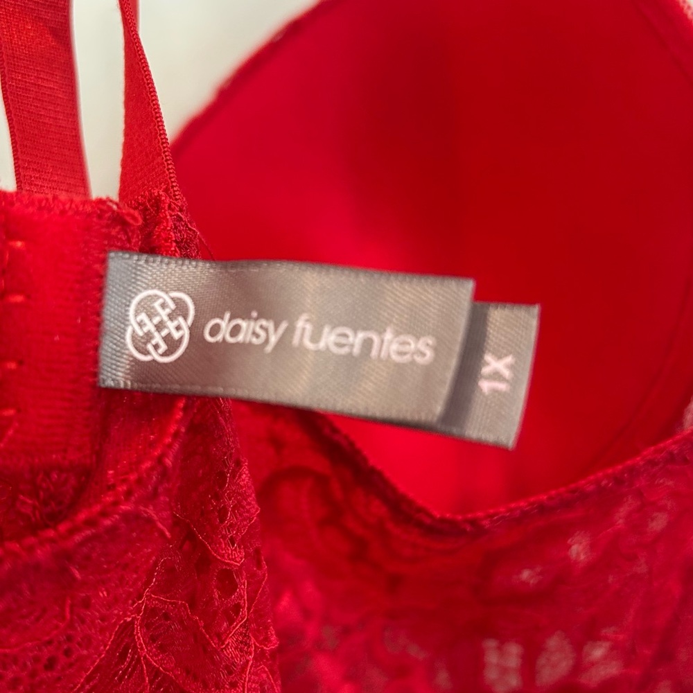 NWOT Daisy Fuentes Red Lace Push Up Babydoll Negligee Thong Panty Set 1X - Picture 6 of 10